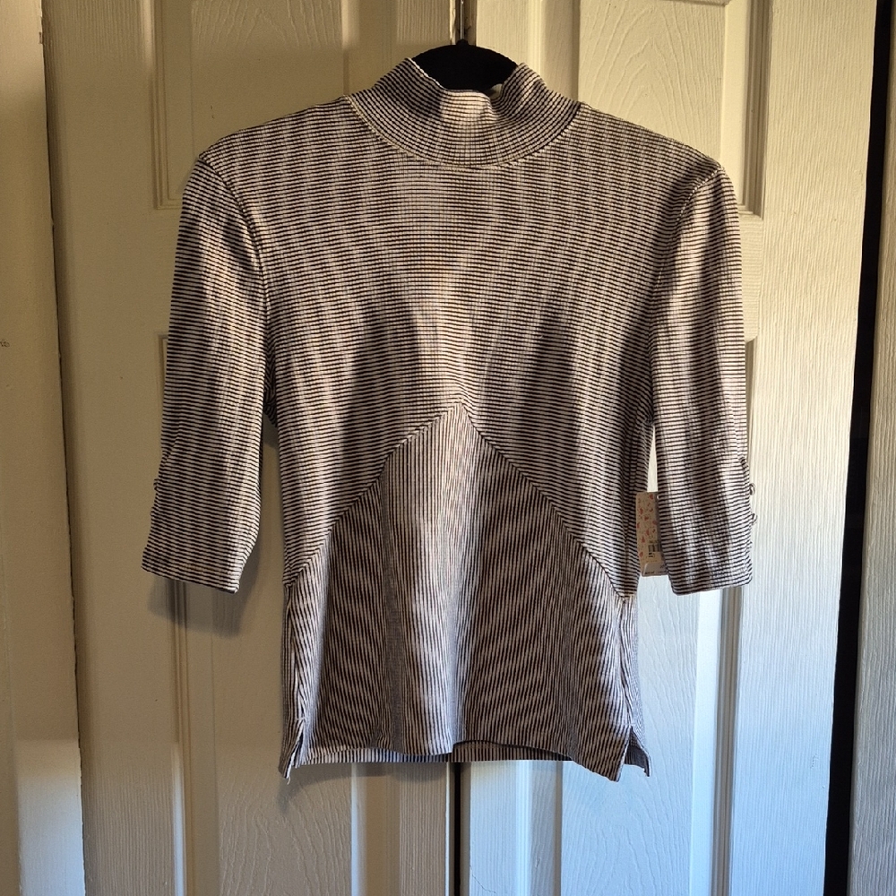 Free People Striped High Neck Top